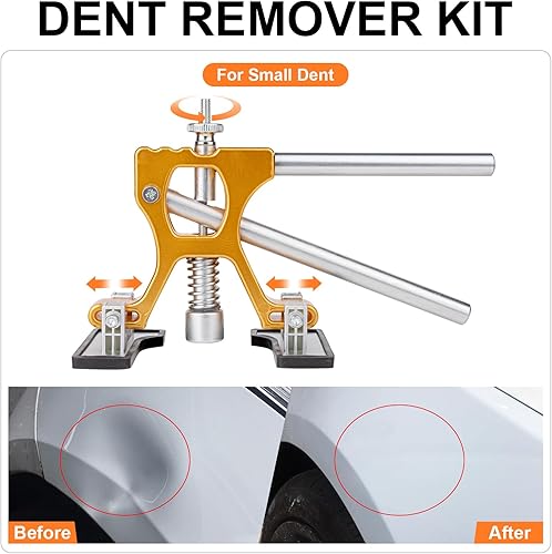 Miniatura 3 de Kit de extracción de abolladuras de automóvil, kit de eliminación de abolladuras sin pintura con extractor de puente ajustable y elevador dorado,