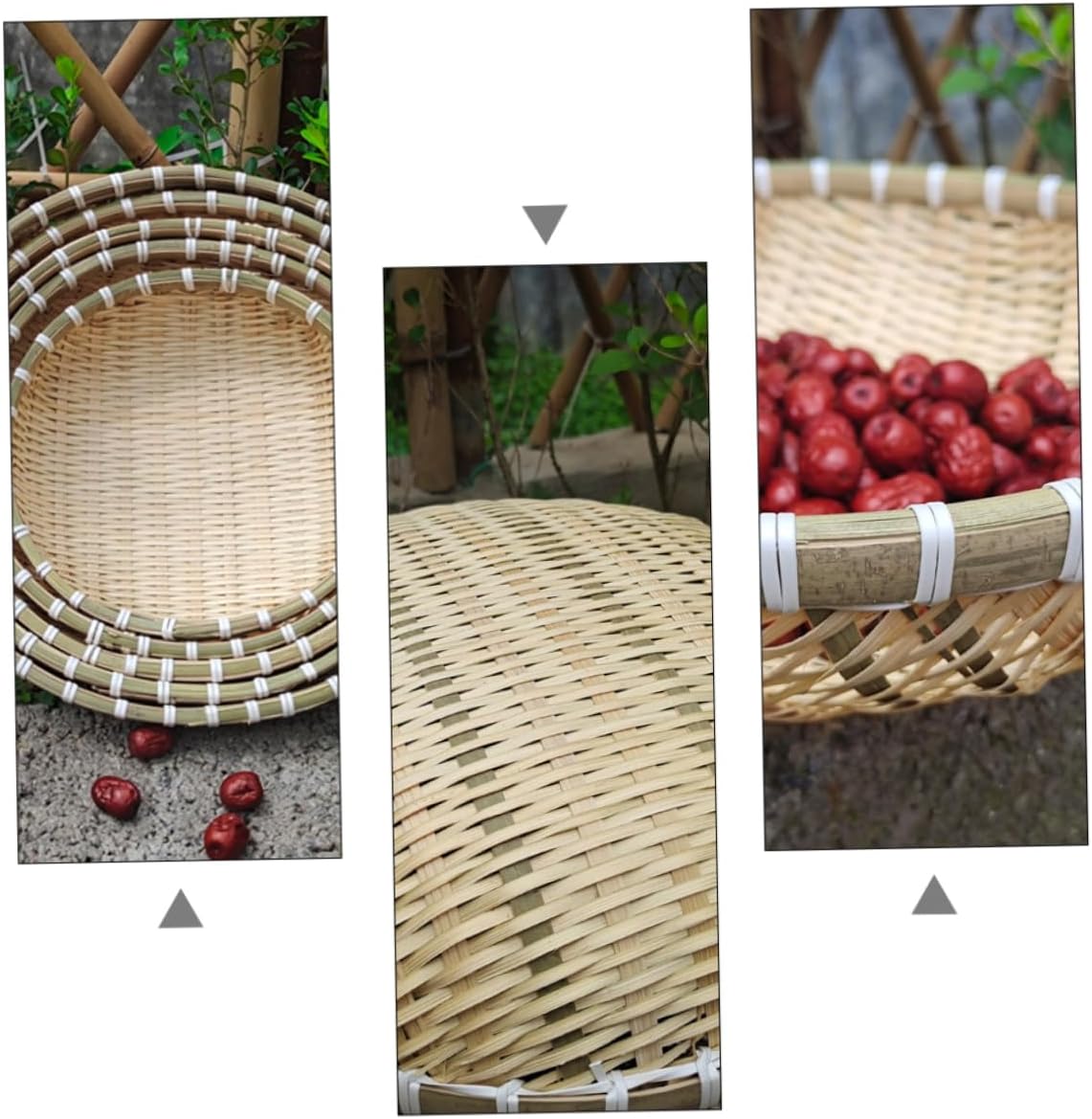 Ciieeo Bamboo Bread Basket Set Round Food Serving Tray Kitchen Organizer for Fruits and Buns Sturdy Bamboo Material for Daily Use and Picnics