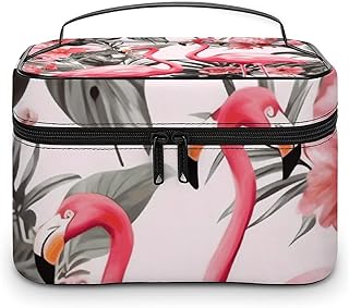 Multifunctional Flamingo Floral Printed Makeup Bag with Zipper Large Travel Toiletry Bag with Compartments And Handle Portable Waterproof Cosmetic Bag for Women