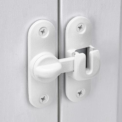 Miniatura 4 de Paquete de 2 cierres de puerta de granero blanco mate, cerradura de puerta de 90180 grados, cierre de cerradura de puerta de ángulo recto de