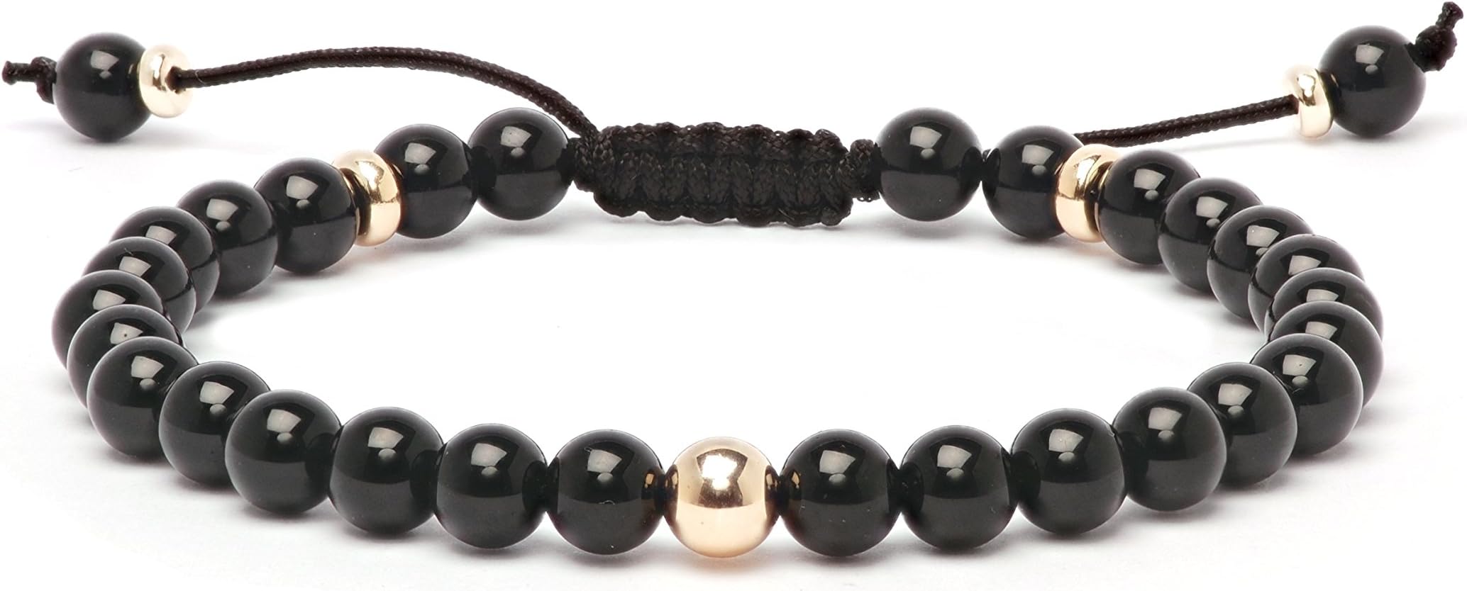Mens Yellow Gold Bead Shamballa Bracelet - Black - 7.5ins