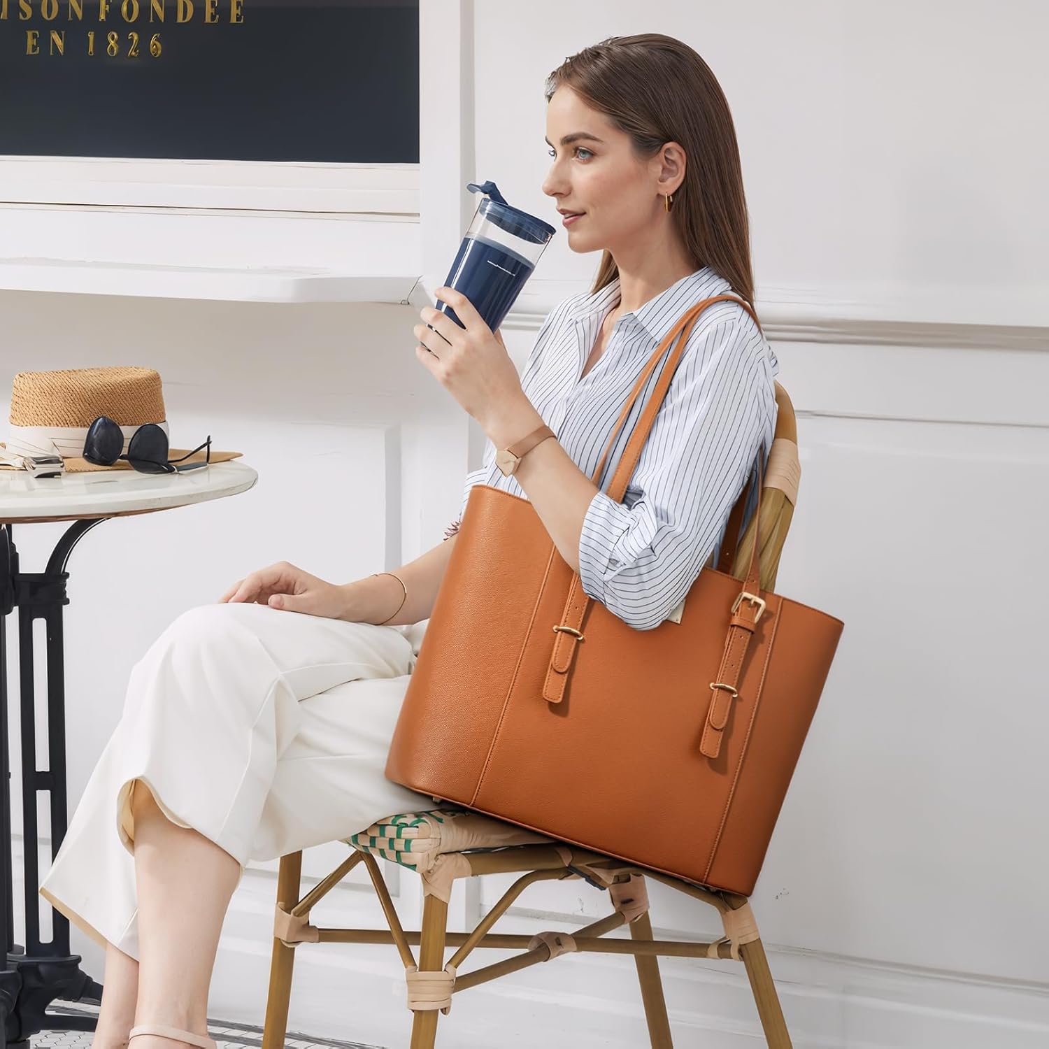 Laptop Bag for Women Large Office Handbags Briefcase Fits Up to 15.6 inch (Updated Version)-Brown - Image 3