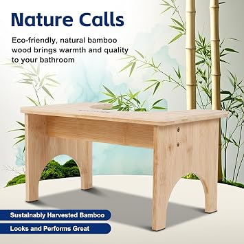 Bamboo Toilet Stool Ergonomic, Eco-Friendly, Non-Slip Bathroom Stool for Healthy Digestion, Improved Posture & Comfortable Squatting Position, Compact & Space-Saving Design