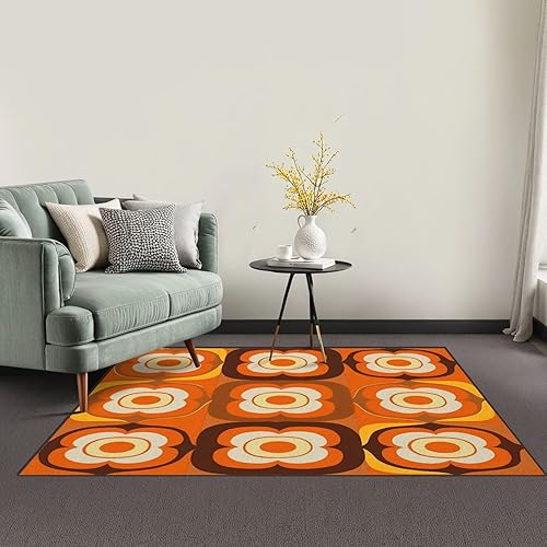 Miniatura 2 de 32"x 48" Boho Area Rugs 70s Retro Seamless Pattern Orange Brown Yellow Beige 60s 70s Retro Washable Low Pile Carpet Non Slip Floor Mat Soft for
