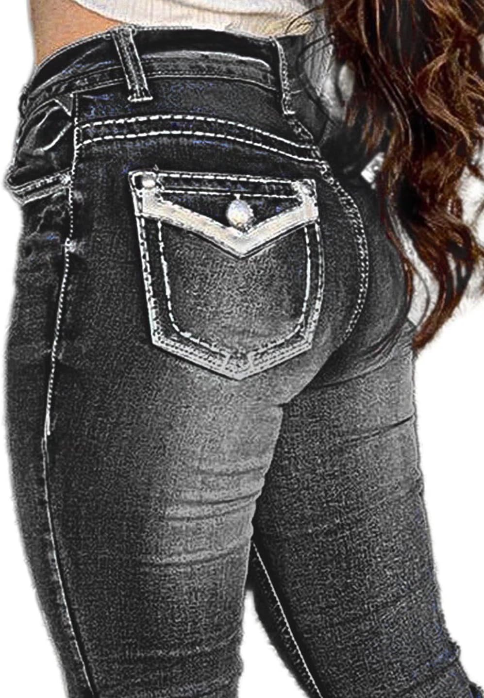 Flamingals Boot Cut Jeans for Women Trendy Stretch Jeans Butt Lifting Tummy Control Denim Pants Sea Blue 2XL