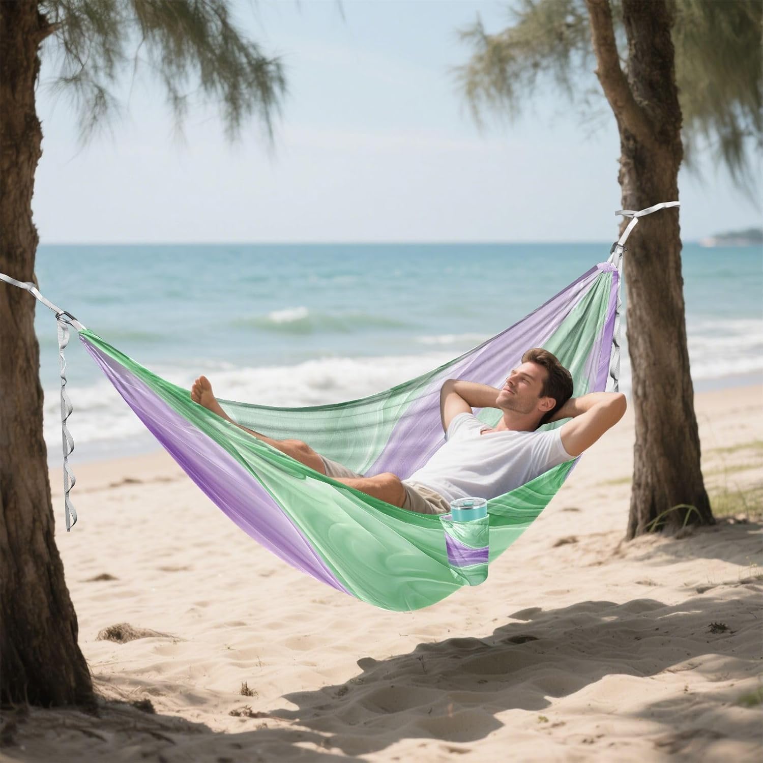 Silky Background Camping Hammock Portable Hanging Hammock with Tree Straps Up to 330lbs for Travel Outdoor Garden Patio