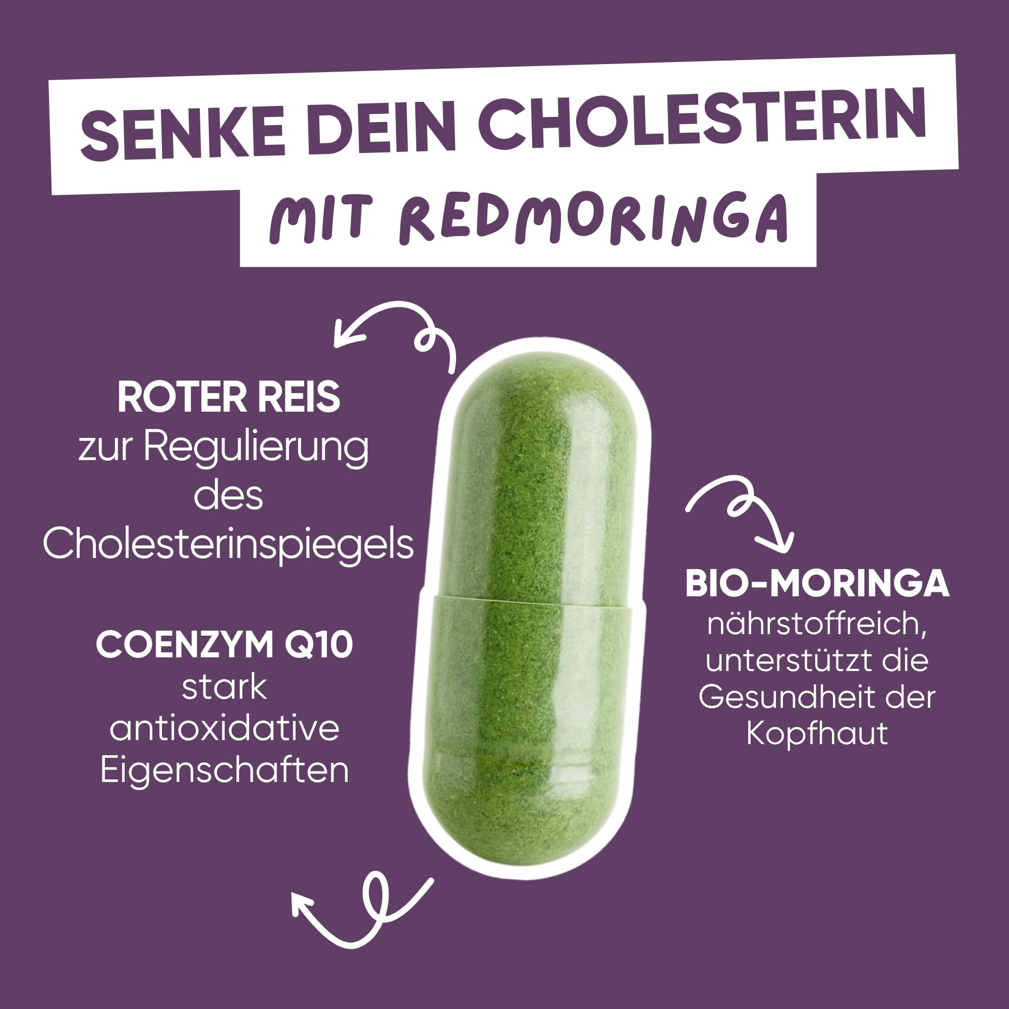 Cholesterin Senken Kapseln Komplex 5in1 - Roter Reis, Coenzym q10, Bockshornklee, Monacolin K & Bio Moringa - Für Gesunden Cholesterin & Triglyceride Spiegel - 60 Kapseln