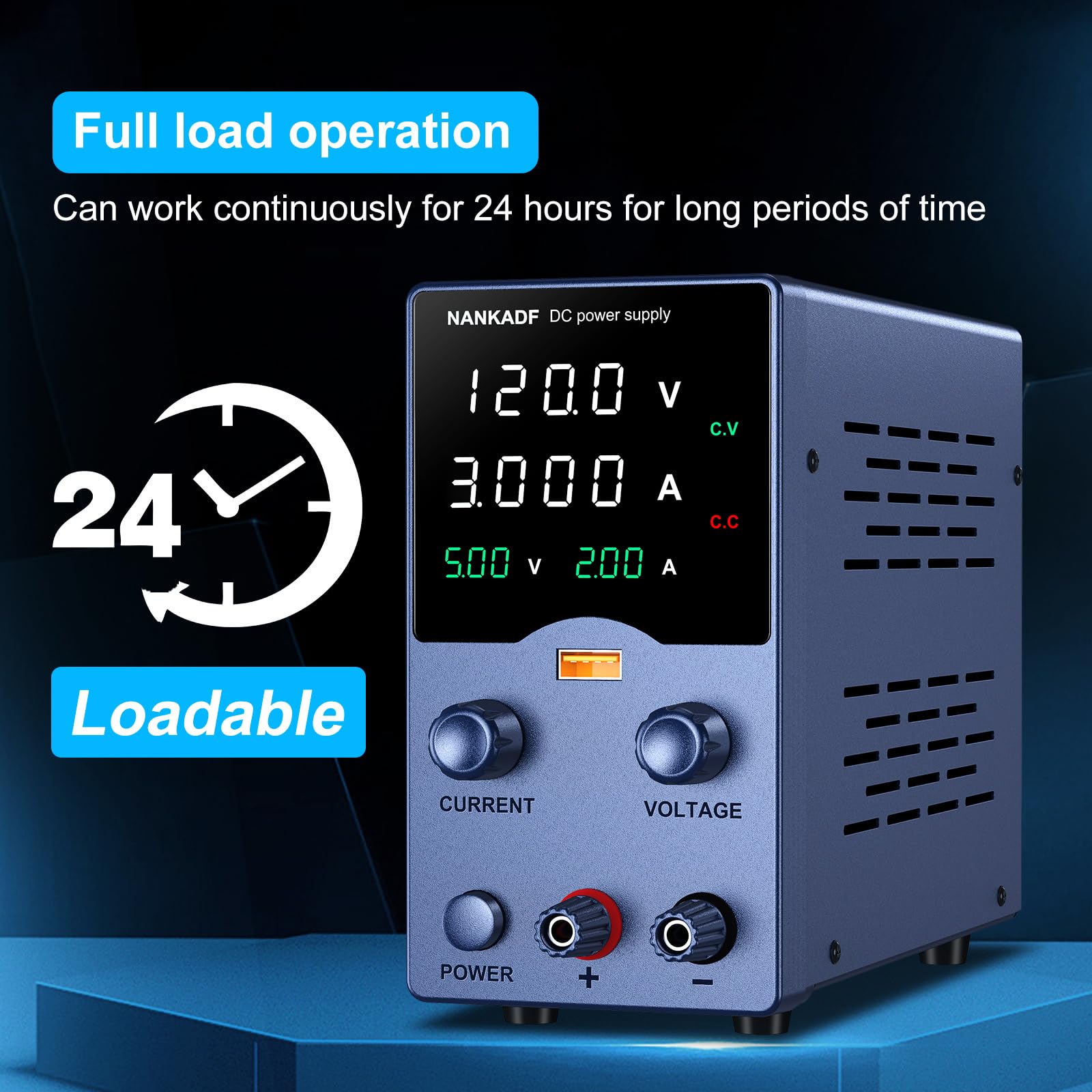 Labornetzteil, DC-Netzteil, Labornetzgerät mit Drehknopfverstellung, einstellbares Schaltnetzteil mit 5V 3,6A USB-Schnellladefunktion (120V 3A)