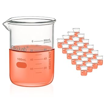 Beaker, Glass Beaker Set, Low Form 100ml Beakers, Graduated 3.3 Borosilicate Glass Beakers for Lab, Classroom, Craft, Kitchen, 24pcs, BKLG100A24