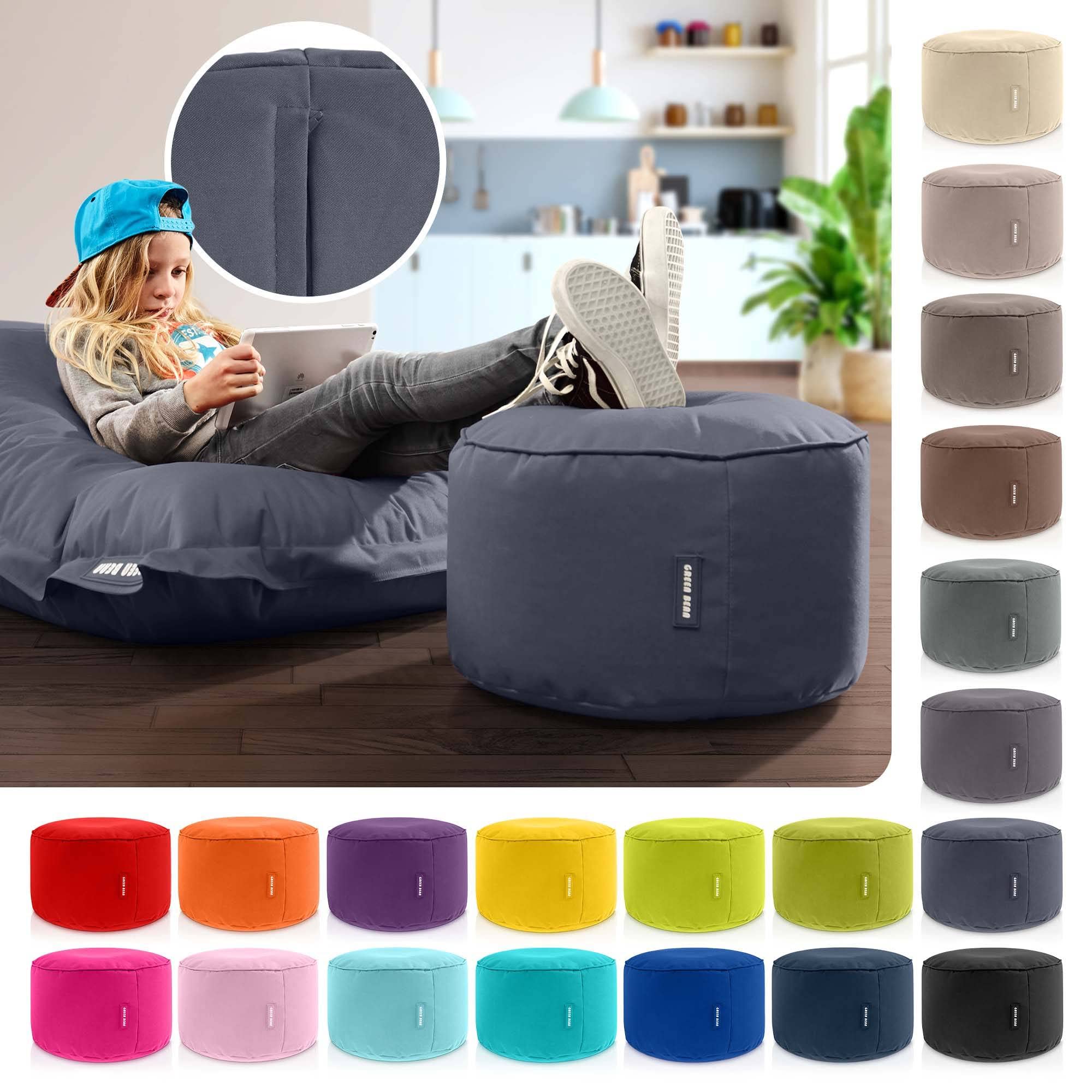 Green Bean© Pouf-Tabouret 25x45cm avec Remplissage de Perles EPS - Coussin pour Pieds Pouf Chaise - Coussin Sol pour Enfants & Adultes - Repose-Pieds Coussin Siège Gris Acier