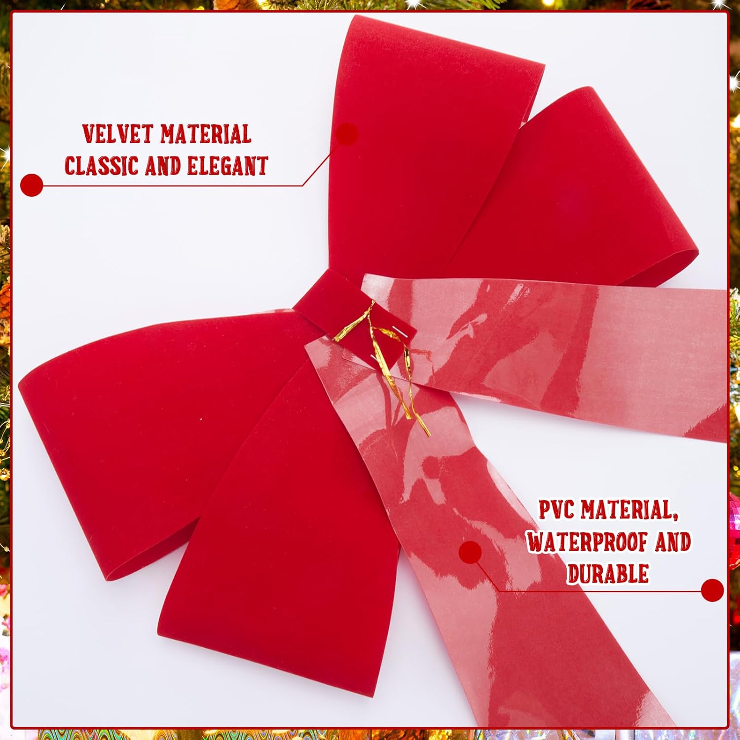 Crowye 2 Pcs Large Christmas Red Velvet Bow 18 x 32 Inches Jumbo PVC Decorative Plastic Bows Waterproof Christmas Tree Topper Bow Ribbon for Outdoor Indoor Holiday Decoration