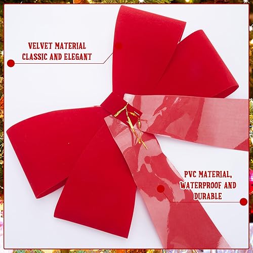 Miniatura 3 de 2 lazos grandes de terciopelo rojo de Navidad de 18 x 32 pulgadas, lazos decorativos de PVC de plástico para decoración de árbol de Navidad,