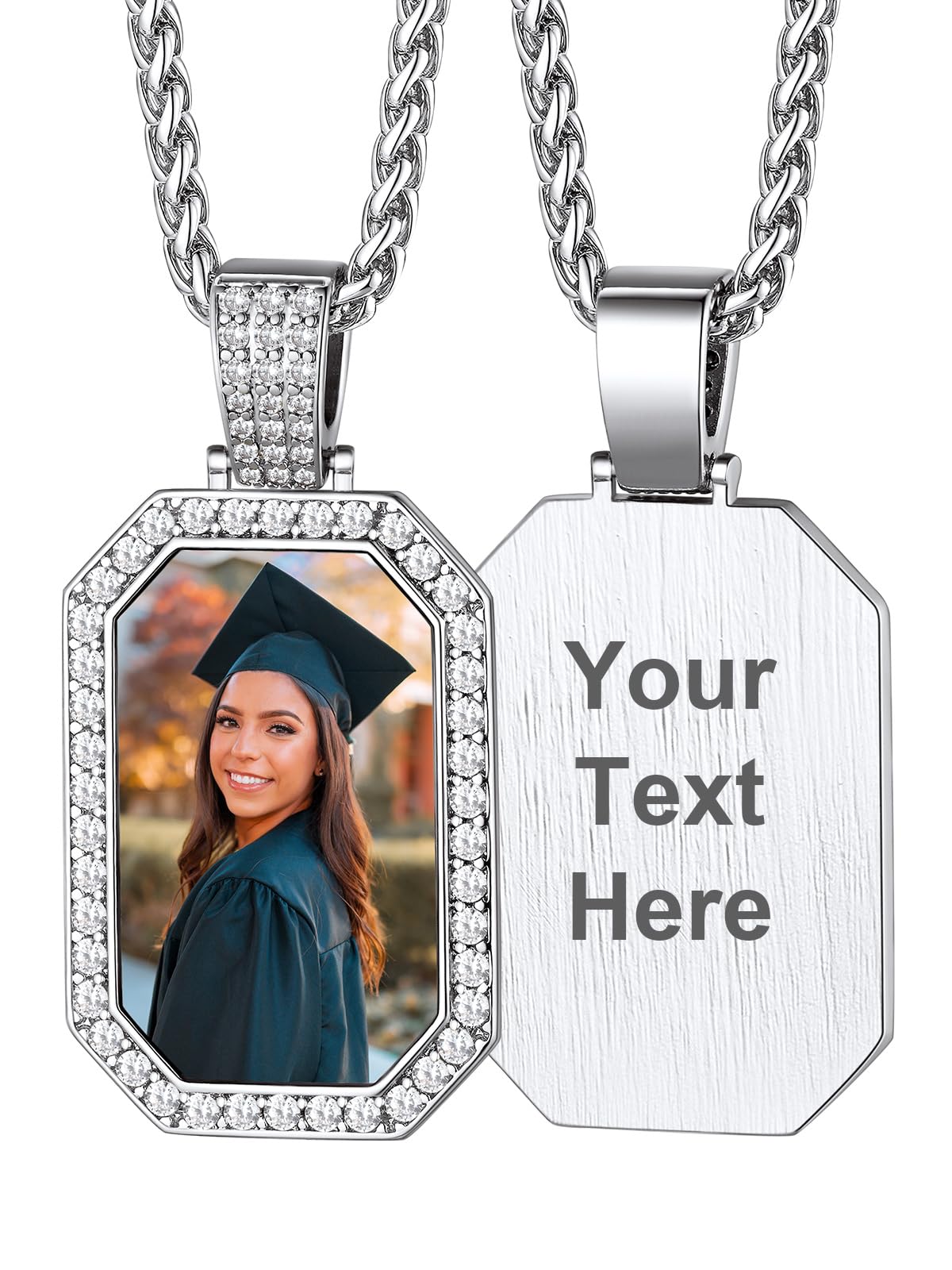 Custom4U Picture Necklace Personalized Photo Circle Chain for Men Women