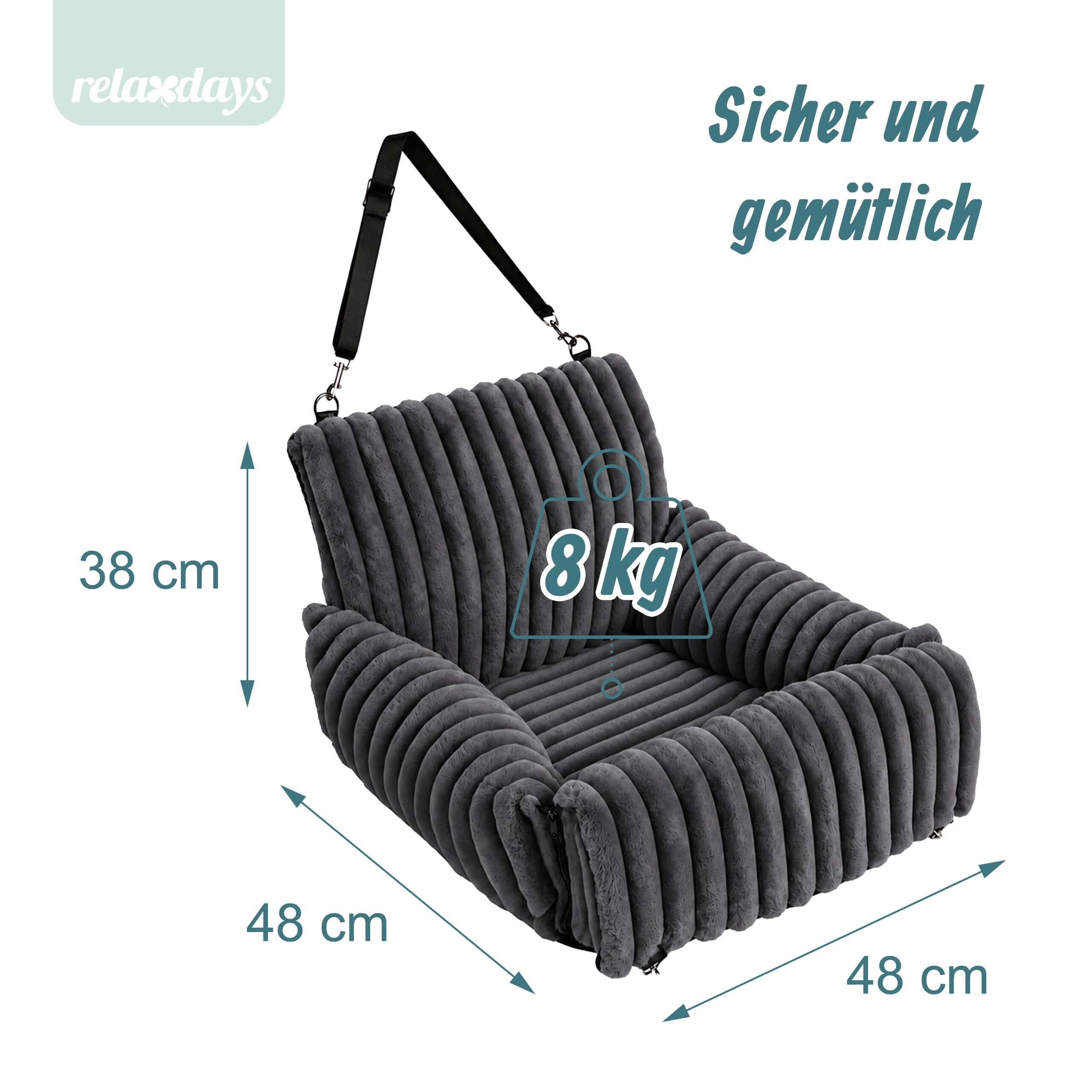 Relaxdays Hundeautositz, kleine Hunde bis 8 kg, weich, Hundebett Auto, grau
