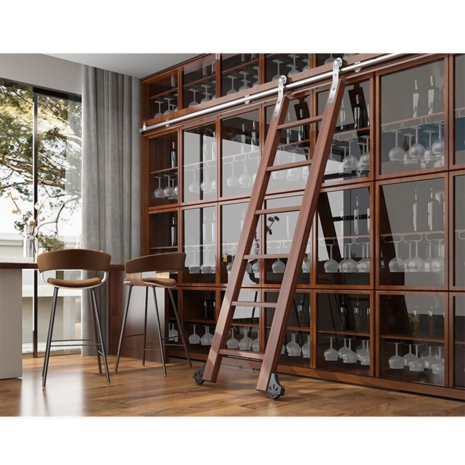 Kit di ferramenta per Porta con Scala Scorrevole - Kit di ferramenta per Porta di fienile Scorrevole, Binario per Scala Scorrevole per Biblioteca da 100-800 cm (Senza Scala), per casa/Intern
