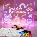 LED Note Board with 7 Colors, 13"x10" Led Drawing Board for Kids, Light Up Dry Erase Boards with 7 Markers, Soft Cloth, Hanging Chain-Gift for Ages 5-12 Year Old Girl - Little Kids Art & Craft Gifts