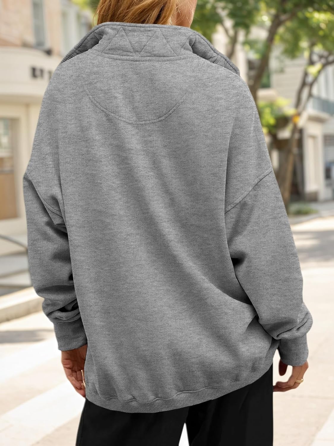 Fisoew Womens Oversized Sweatshirt Casual Snap Stand Collar Long Sleeve Pullover Tops Fall Travel Outfits - Image 4