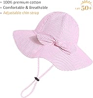 Vista 2 de Sombrero de sol para bebé niña con UPF 50+ sombrero de playa ajustable para exteriores con ala ancha