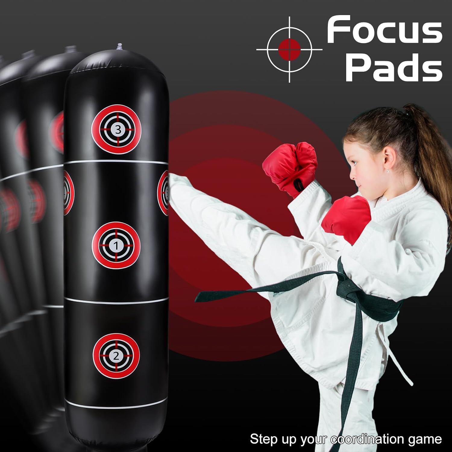 7 Pcs Kids Punching Bag Set Include Boxing Gloves, Inflatable Punching Bag, Hand Wraps, Hand Pads, Air Pump, Kids Boxing Training Set for Karate Kickboxing Taekwondo