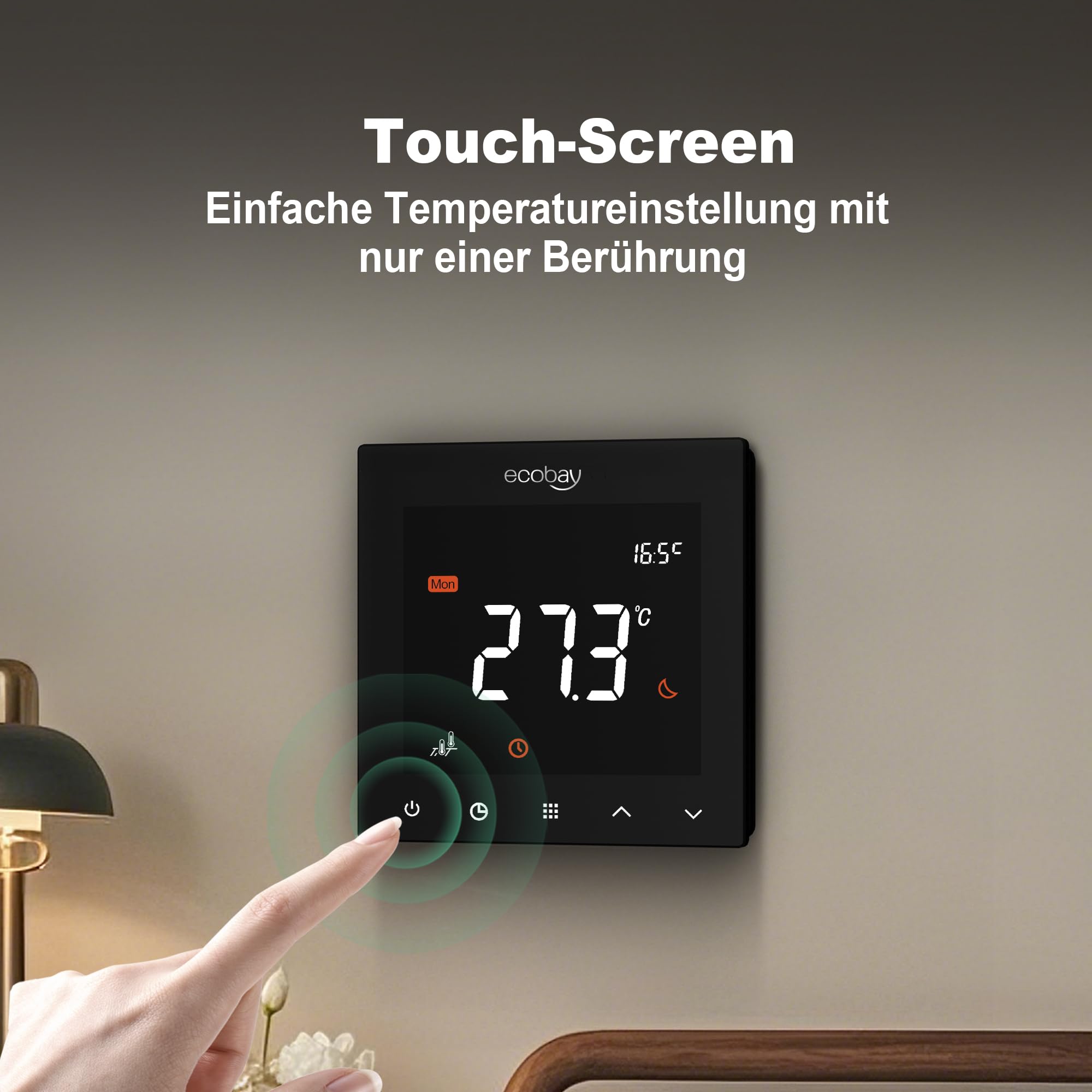 WLAN-Thermostat für elektrische Fußbodenheizung: Kompatibel mit Heizmatten und -kabeln, APP- und Sprachsteuerung (Alexa, Google Assistant), 240 V 16 A, Bodenschutzmodus, mit 100K NTC-Sensor