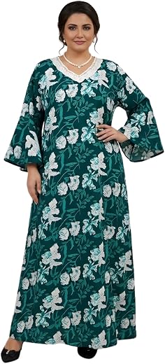 MyNatika Women’s Rayon Nighty Gown with Bell Sleeves | Plus Size Floral Printed Maxi Night Dress | Soft Breathable Kaftan ...