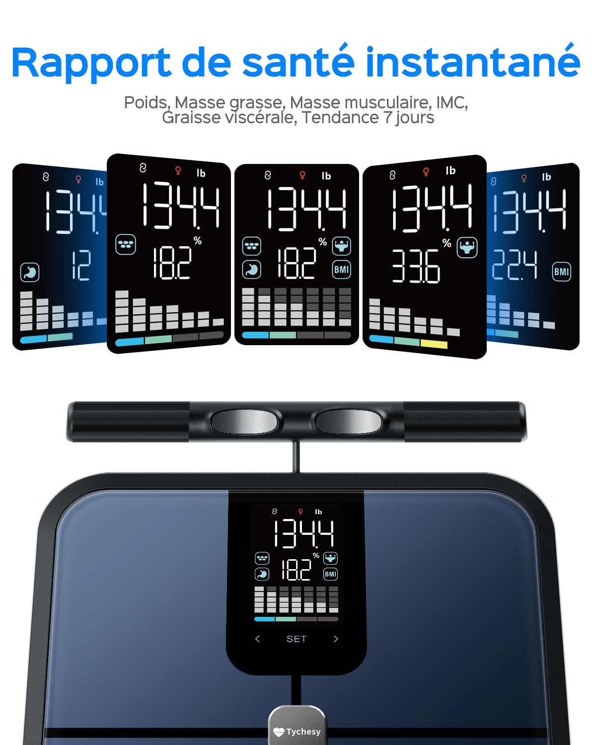 Balance Impédancemètre Professionnelle à 8 Électrodes | Analyse Segmentale Précise, 20+ Mesures de Composition Corporelle, Connexion Bluetooth et App Suivi Santé