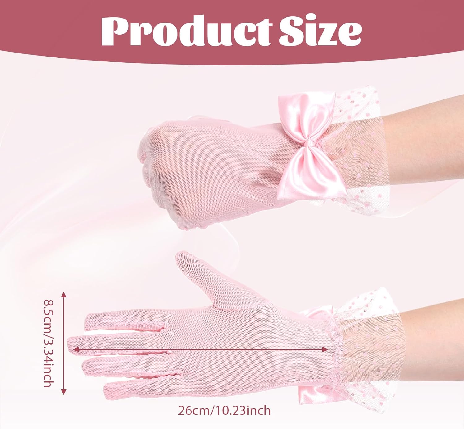 Pink Lace Glove, Women's Short Tea Party Gloves Bow Short Opera Gloves Princess Wedding Evening Accessories for Wedding Prom Party Cosplay - Image 2