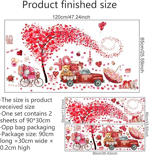 Miniatura 6 de 2 hojas de calcomanías de pared para el día de San Valentín, árbol de corazón, árbol rojo, camión, día de San Valentín, calcomanías de pared