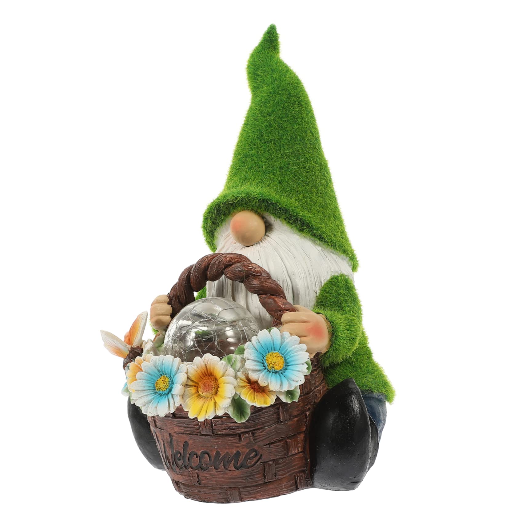 YARNOW Statue de GNOME de Jardin Solaire en Résine Verte pour Extérieur