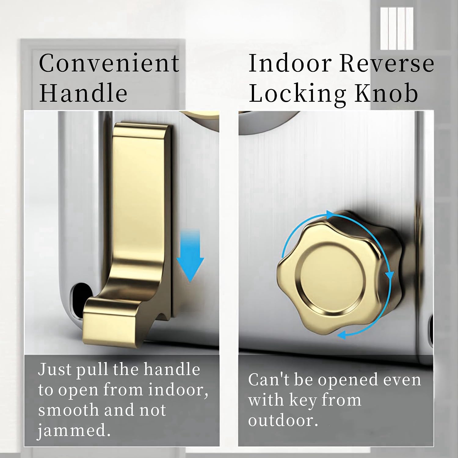Rim Lock Set, Stainless Steel Vertical Keyway Cylinder Deadbolt With Handle - Anti-Theft Exterior Door Security for Home Safety