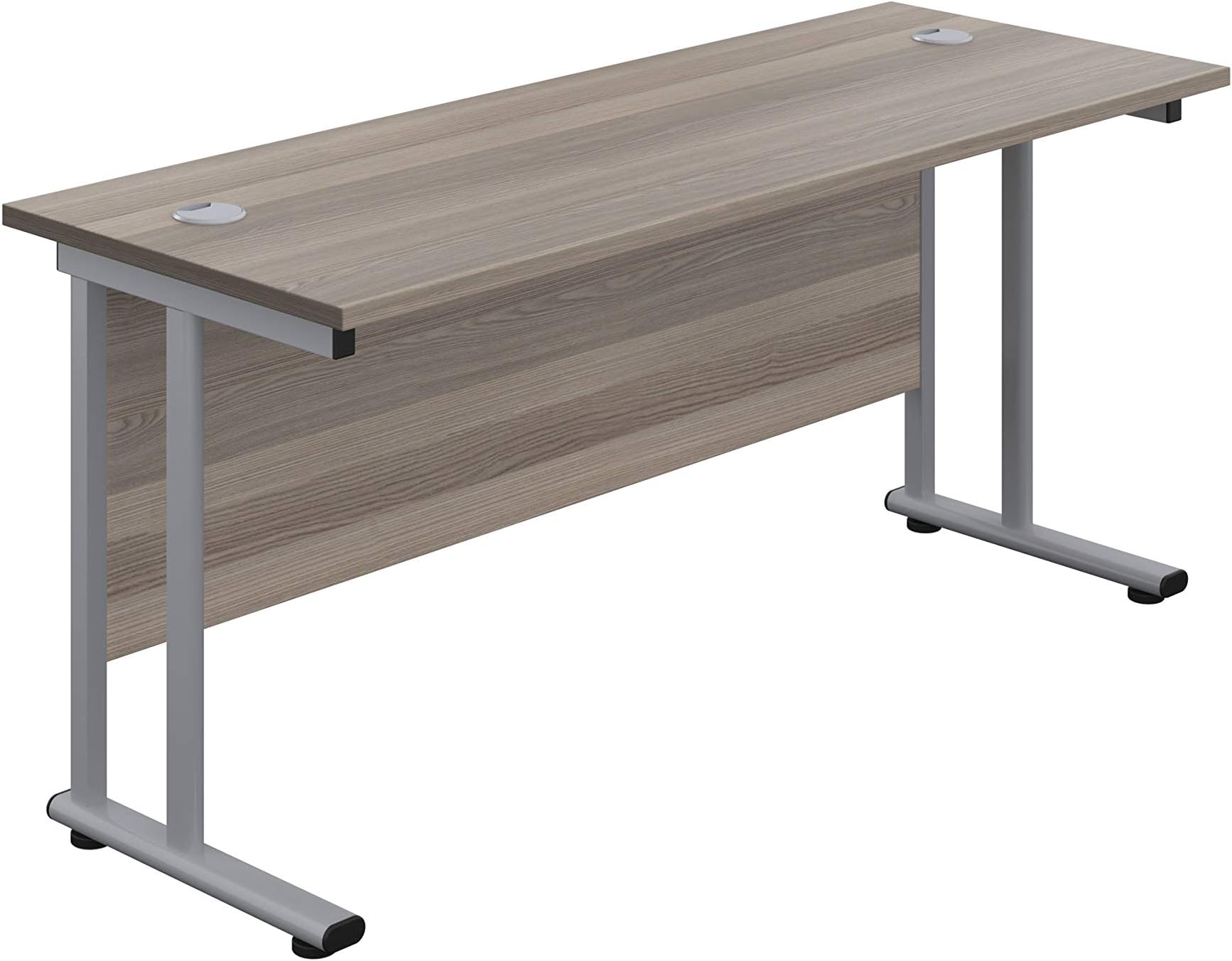 Office Hippo Heavy Duty Rectangular Cantilever Office Desk, Home Office Desk, Office Table, Integrated Cable Ports, PC Desk For Office or Home, 5 Yr Wty - Silver Frame/Grey Oak Top, 180cm x 60cm