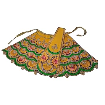Shyam Baba Poshak with Dupatta, Embroidered, 6 Inch, Pack of 1 (Yellow, 6 Inch)