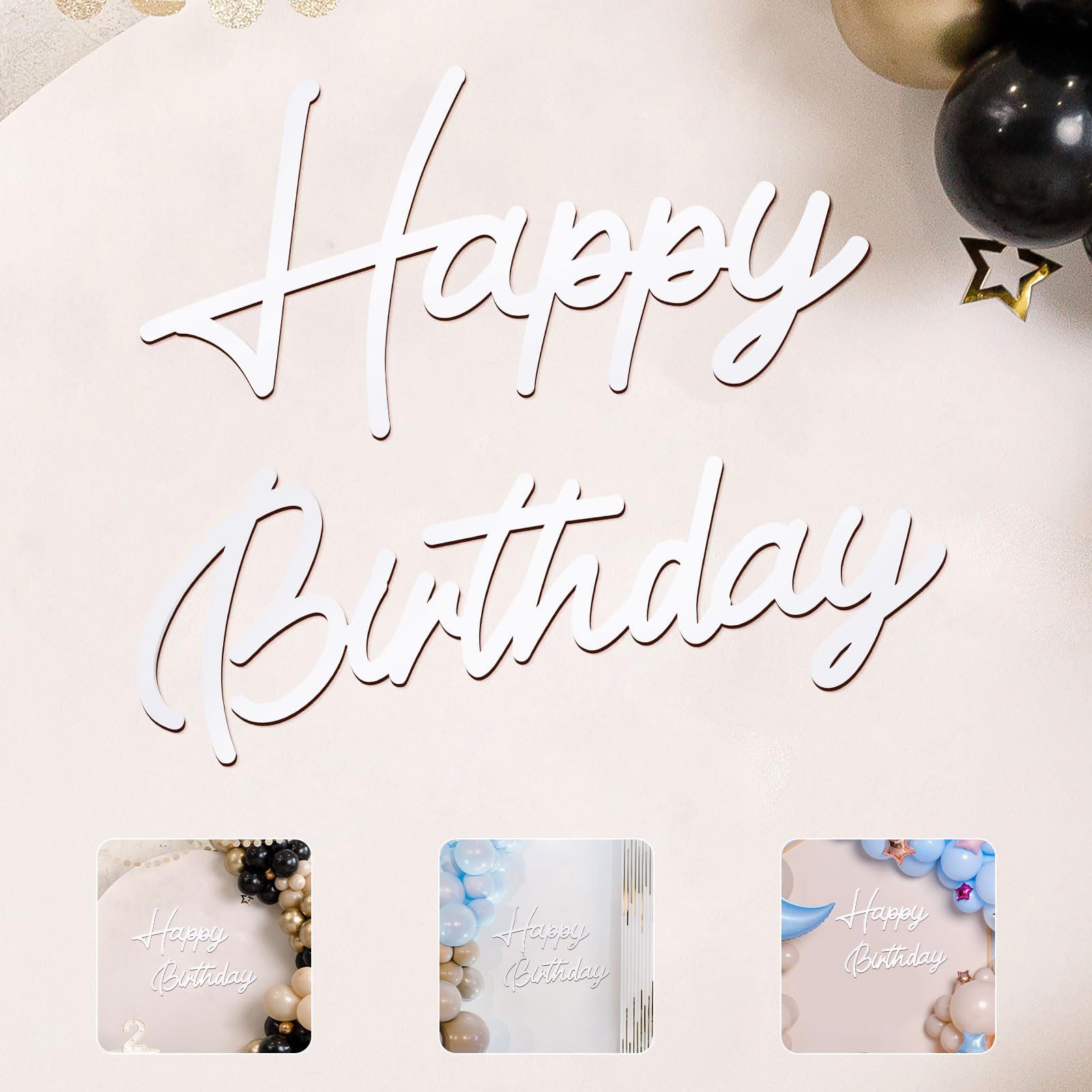 Panneau Anniversaire En Bois "Joyeux Anniversaire" - Décoration Murale Fête - Blanc