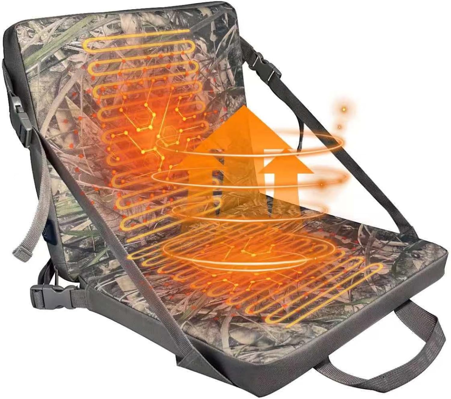 Hunting Seat Cushion with Backrest Adjustable Portable Heated Seat Pad Suitable for Hunting Ice Fishing Hiking and Camping (Batteries Not Included)
