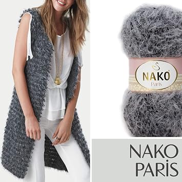 NAKO Paris, Knitting Yarn, Crochet Yarn, Acrylic Shawl Winter Hat Scarf Yarn - 3 Skein(Ball) 40% Premium Acrylic - 60% Polyamide Each Skein/Ball 100 gr 268 yds (10914-Metallic Grey)