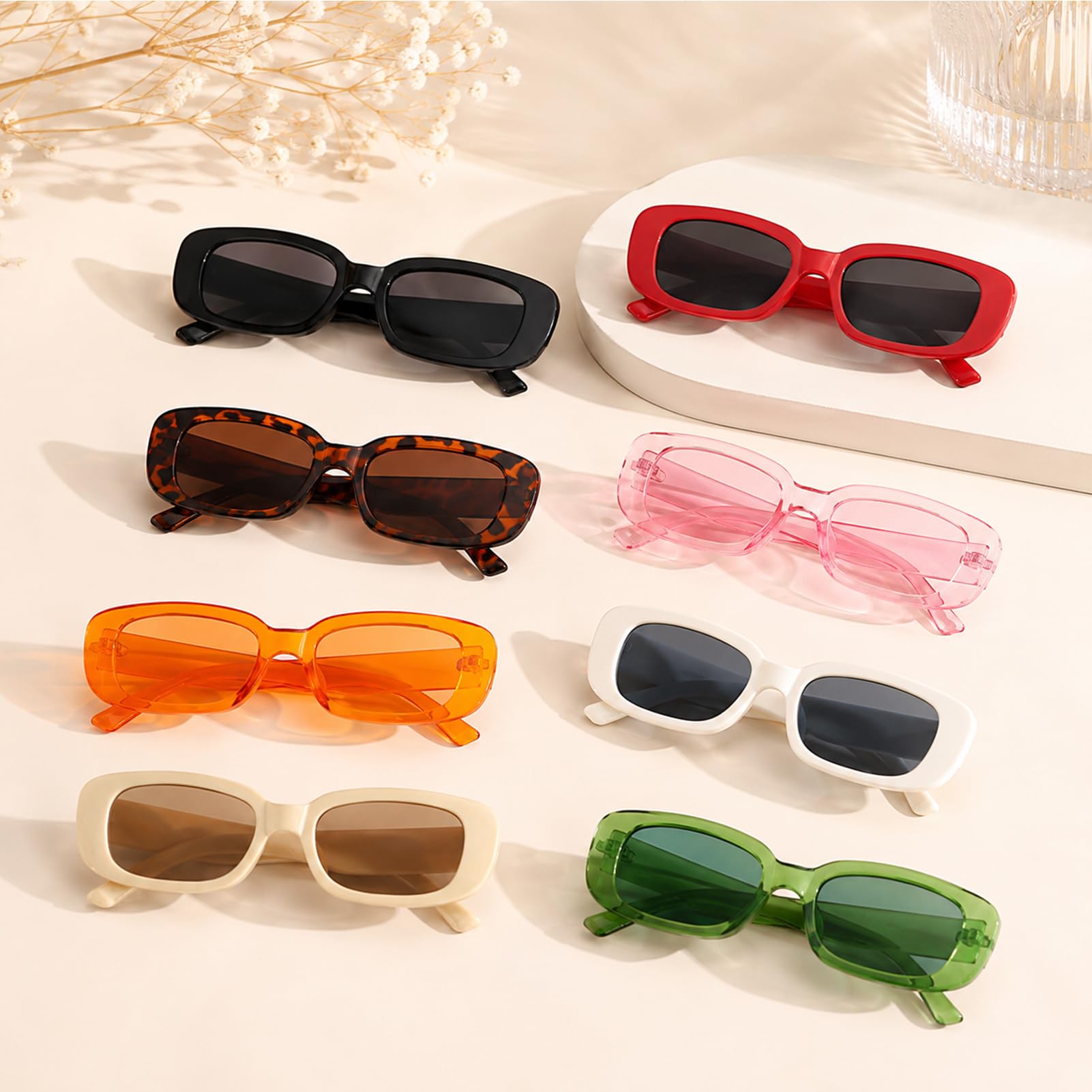 10/20 Pack Retro Kleine Rechteck Sonnenbrille für Damen Herren 90er Vintage Trendy Aesthetic Y2K Schmale Quadratische Gläser