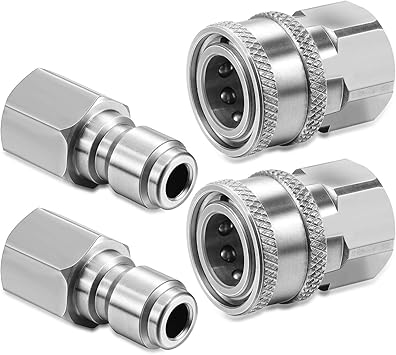 Hotop 2 Sets NPT 3/8 Inch Pressure Washer Quick Connector Kit Stainless Steel Pressure Washer Adapters Quick Connector Fittin