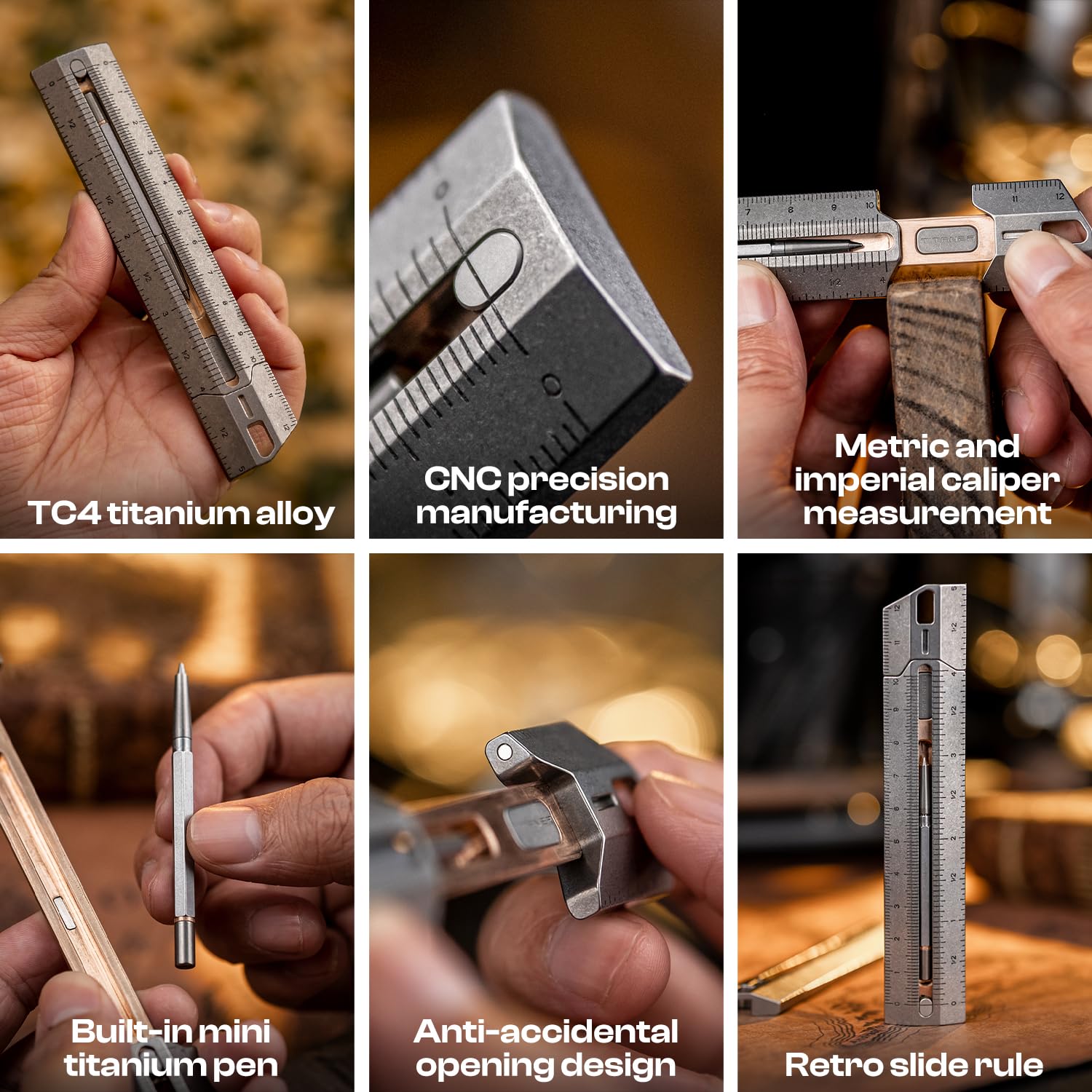 Mix 3.0 Titanium EDC Versatile Rule - Titanium EDC Ruler with Built-in Pen, Metric & Imperial Scales, Compact Pocket Size for Engineers, Architects, DIY Enthusiasts