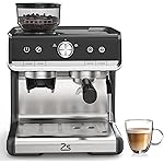 Takywep Semi-Automatic Espresso Machine - 1450W/20 Bar, 30 Grinder Settings, Fast Heating, Milk Frother Steam Wand, Home & Hotel Use, Silver
