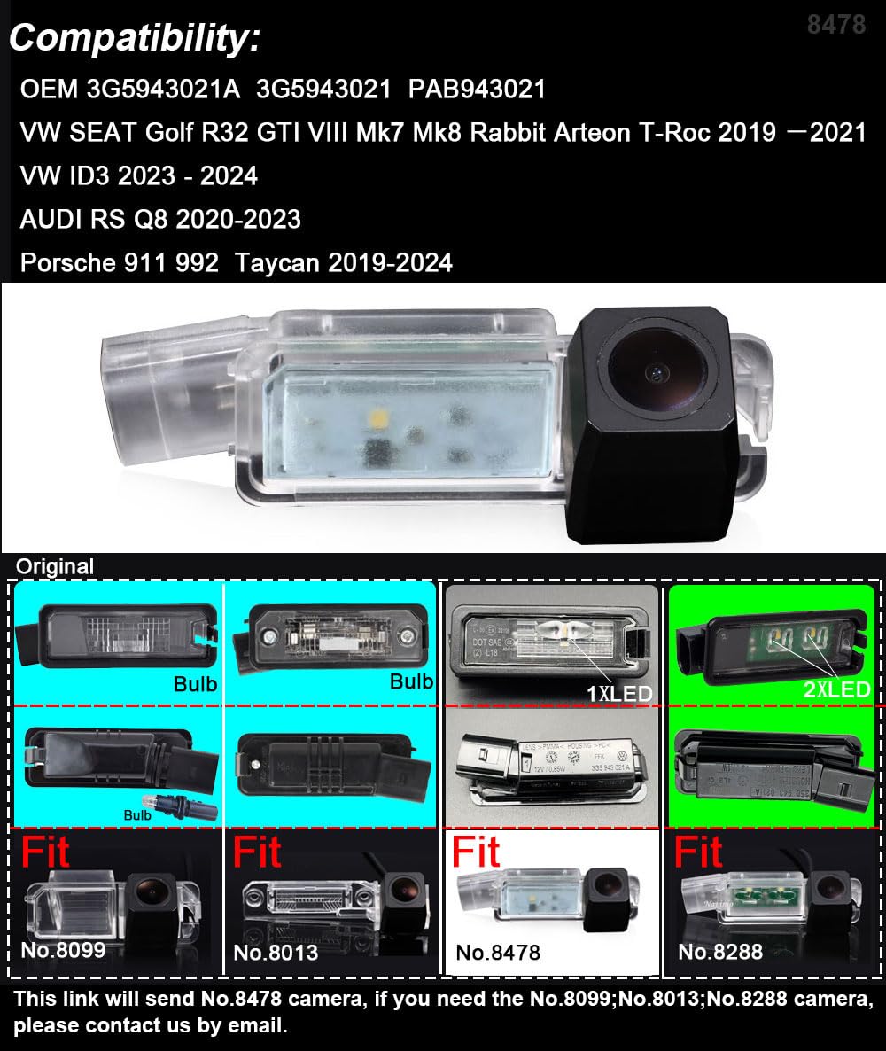Supro Pro - Cámara de aparcamiento para coche HD, visión nocturna, cámara de aparcamiento, sistema de visión trasera, cámara de aparcamiento para Seat Golf R32 GTI VIII Mk7 Mk8 Rabbit Arteon