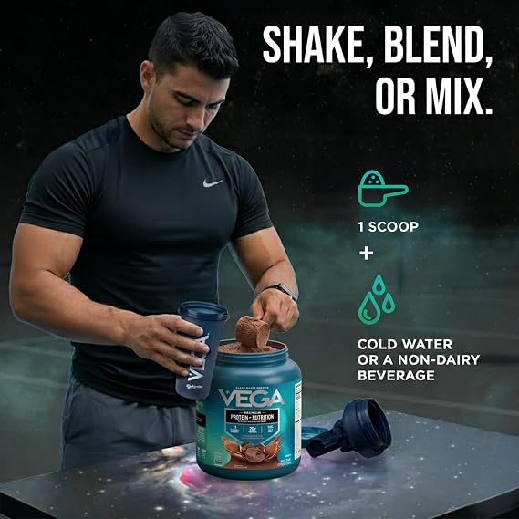 Vega Protein + Nutrition 20g Plant Based Vegan Protein Powder, Chocolate for a Dairy-Free Protein Shake XL Tub, 2.4lbs (30 Servings)
