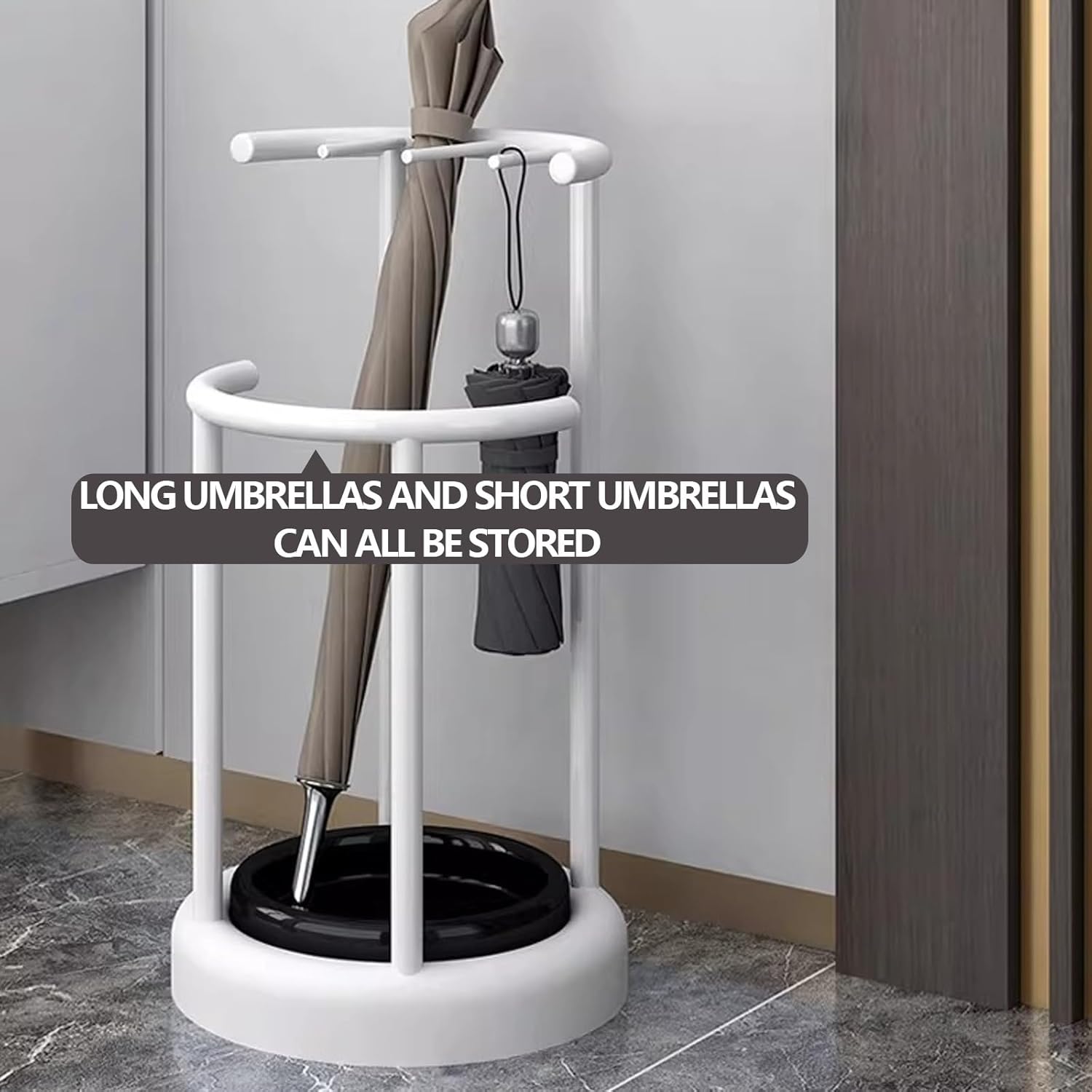 Modern Metal with Removable Water Tray - Stylish Entrywayfor Canes & Umbrellas - Perfect for Home Office Hotel - White Finish