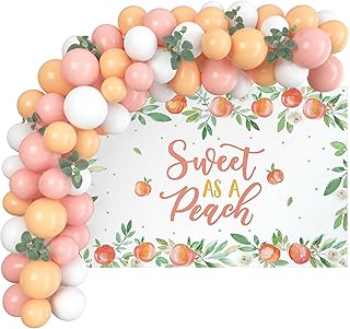 Vansolinne Sweet As A Peach Backdrop And Balloons Garland for Baby Shower one sweet peach Birthday Party Decorations Photography Background Little Peach Birthday Parties Cake Smash Photo Shoot