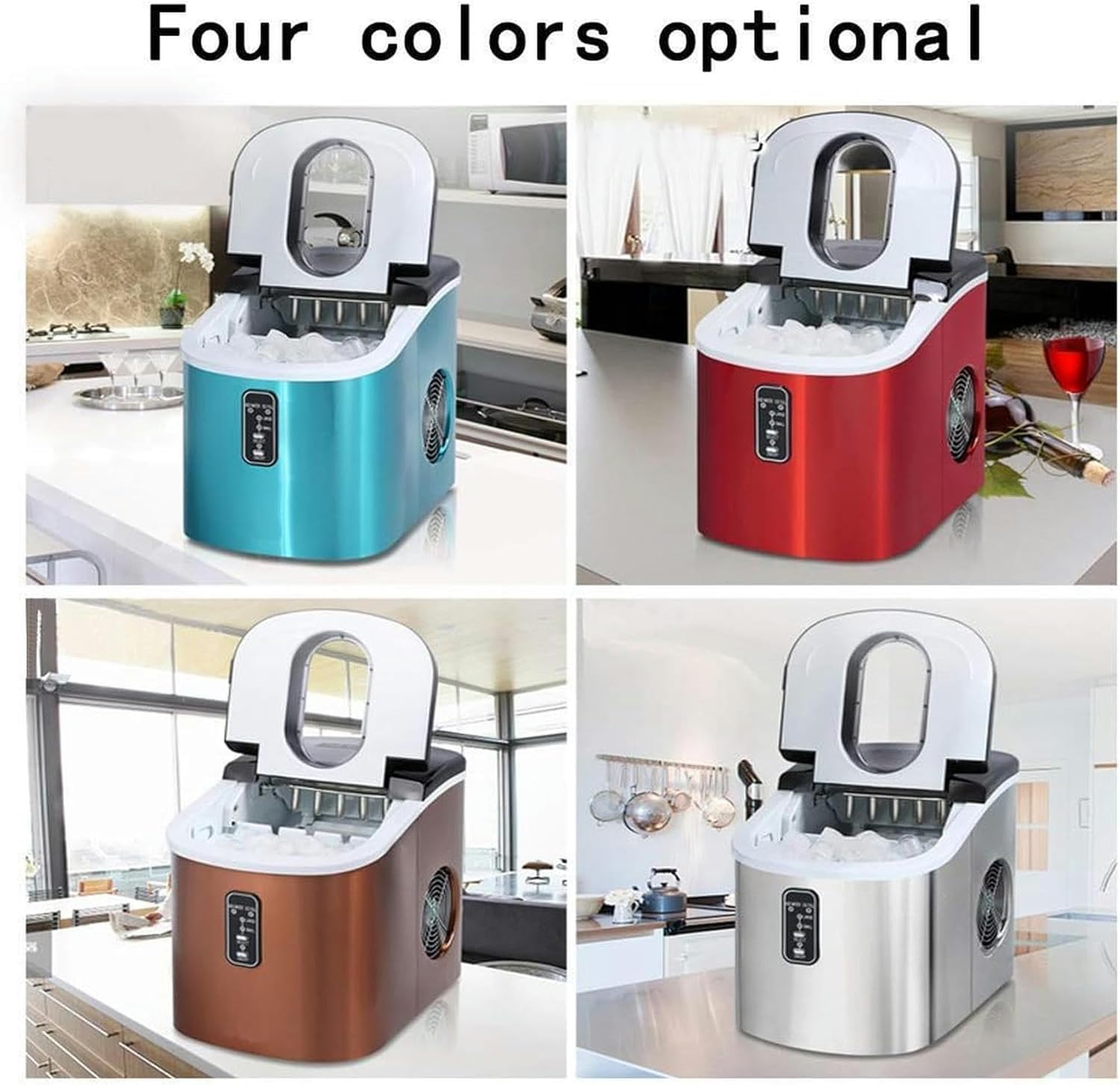 Ice Machine Stainless Steel Ice Cube Maker Machine 15kg Ice Making Machine Countertop Ice Maker (Blue) (Red)