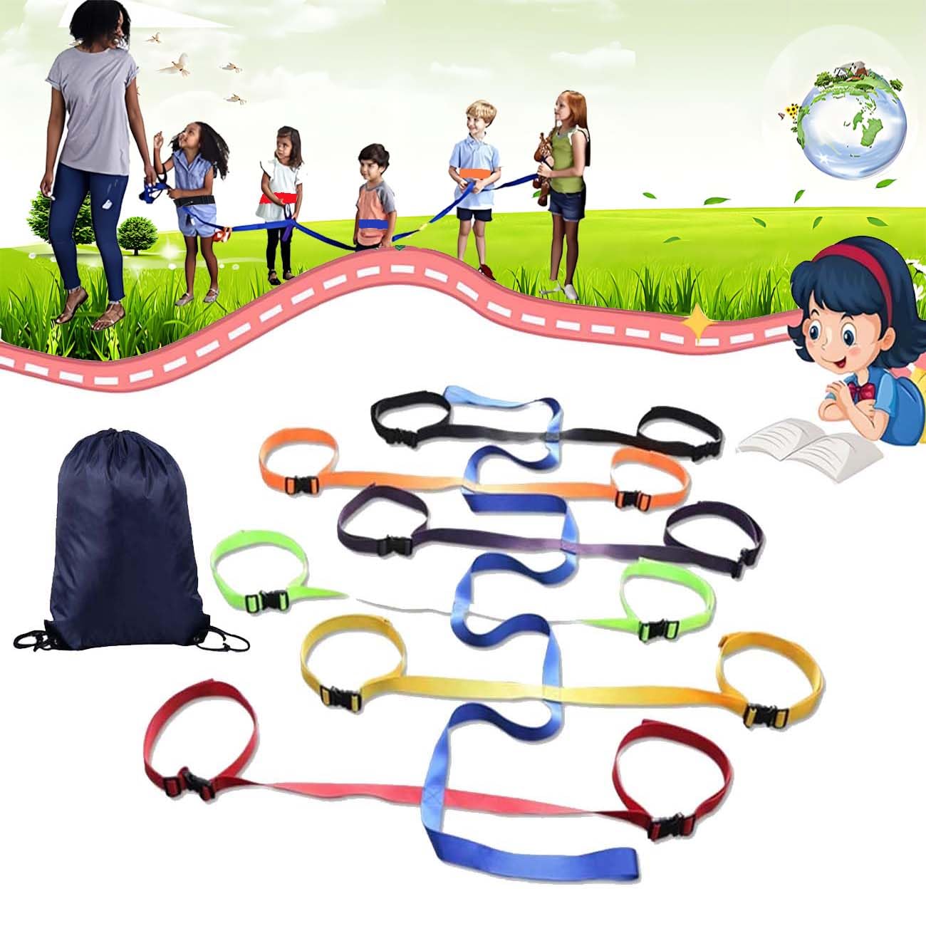 Walking Rope for Preschool,Toddler Walking Rope with Waist Belts,Children's Walking Ropes with 12 Colorful Handles,Outdoor Safety Daycare Rope for Preschool Nursery Includes a Storage Bag