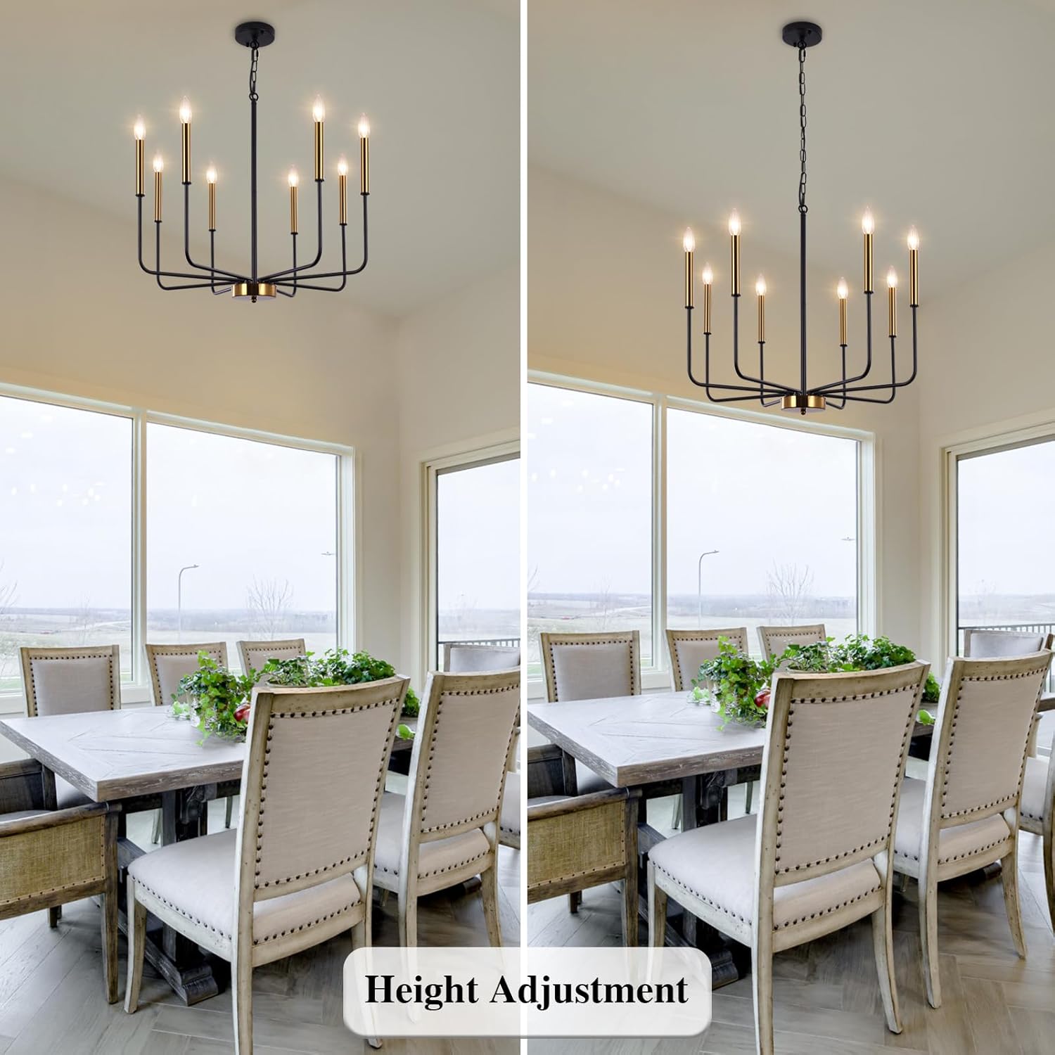 LASENCHOO 8 Lights Farmhouse Chandelier, Black and Gold Modern Chandelier, Classic Candle Pendant Lighting for Kitchen Island Living Room Bedroom Foyer Entryway Dining Room Hanging Lighting Fixtures