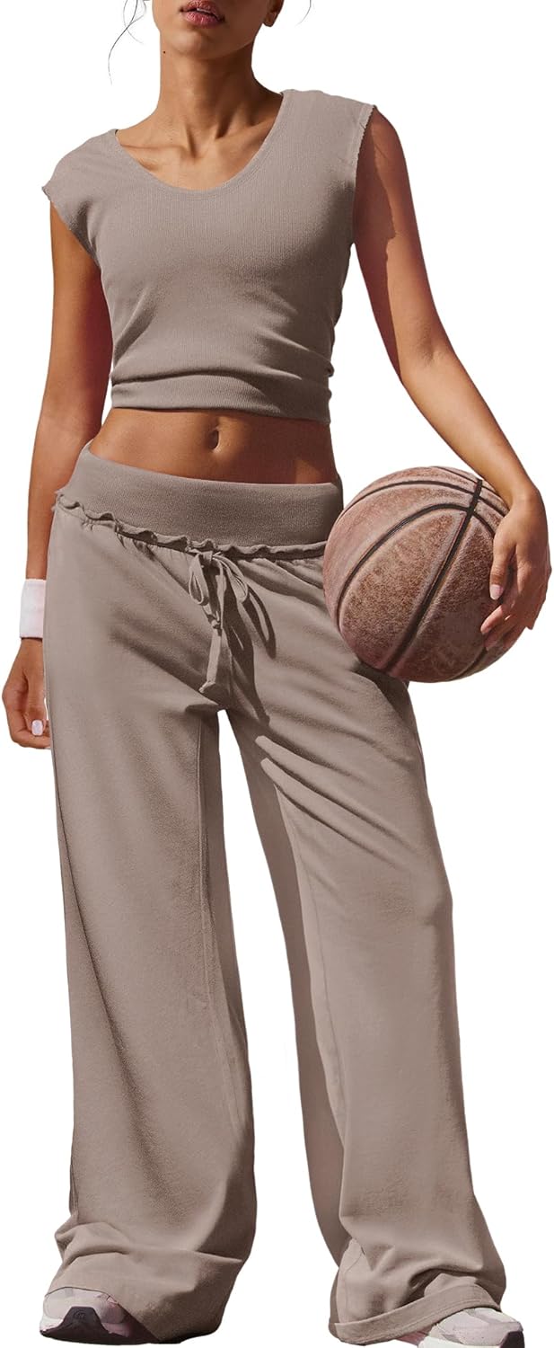 SENSERISE Womens Workout Sets Matching Lounge Sets Summer 2 Piece Outfits Vacation Travel Sets Tank Tops Wide Leg Pants