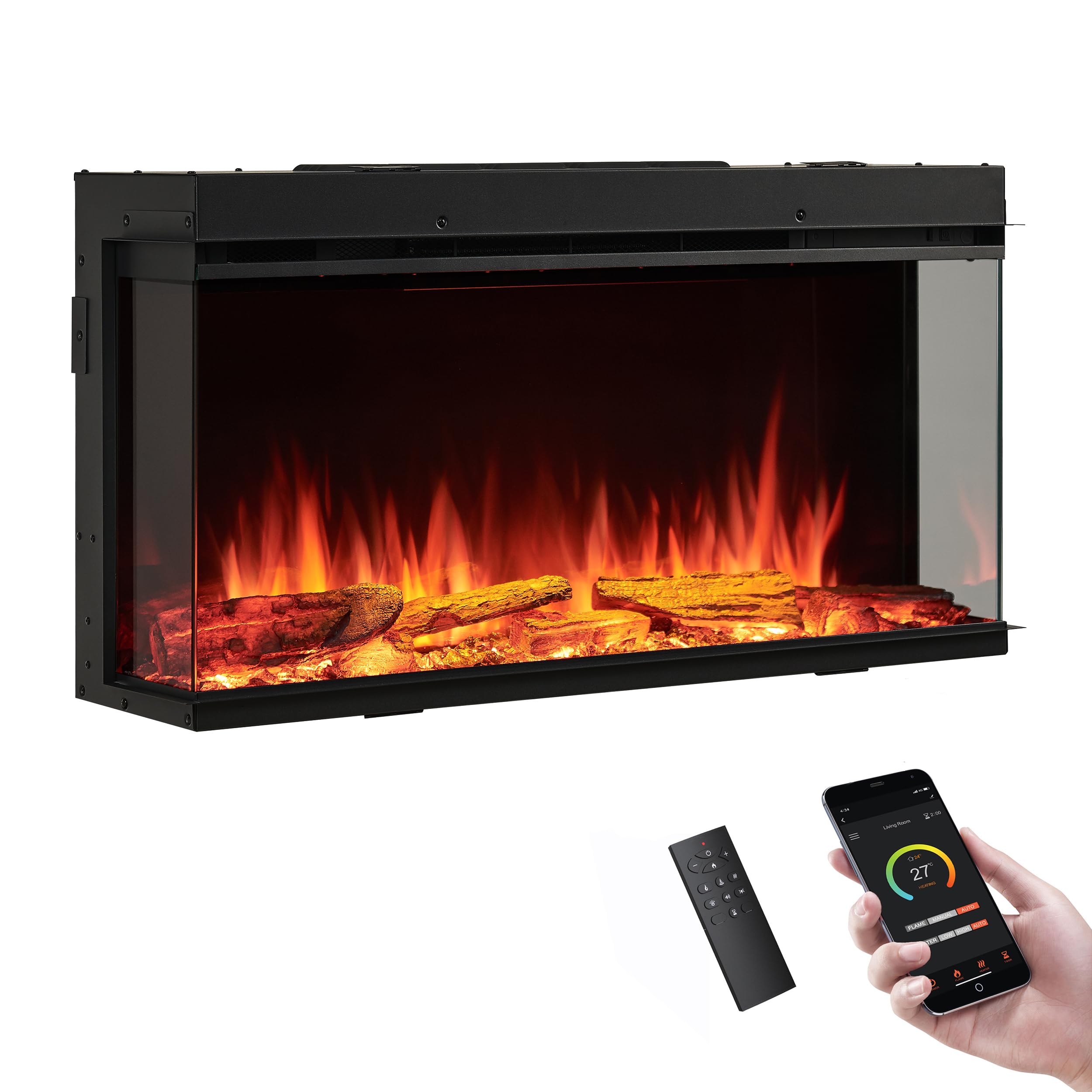 LegendFlame 35" W Smart Build in Electric Fireplace Insert, 1-2-3 Sided View, Heater 750W/1500W, Multi Colors of Flame & Fuel Bed, Alexa Enabled
