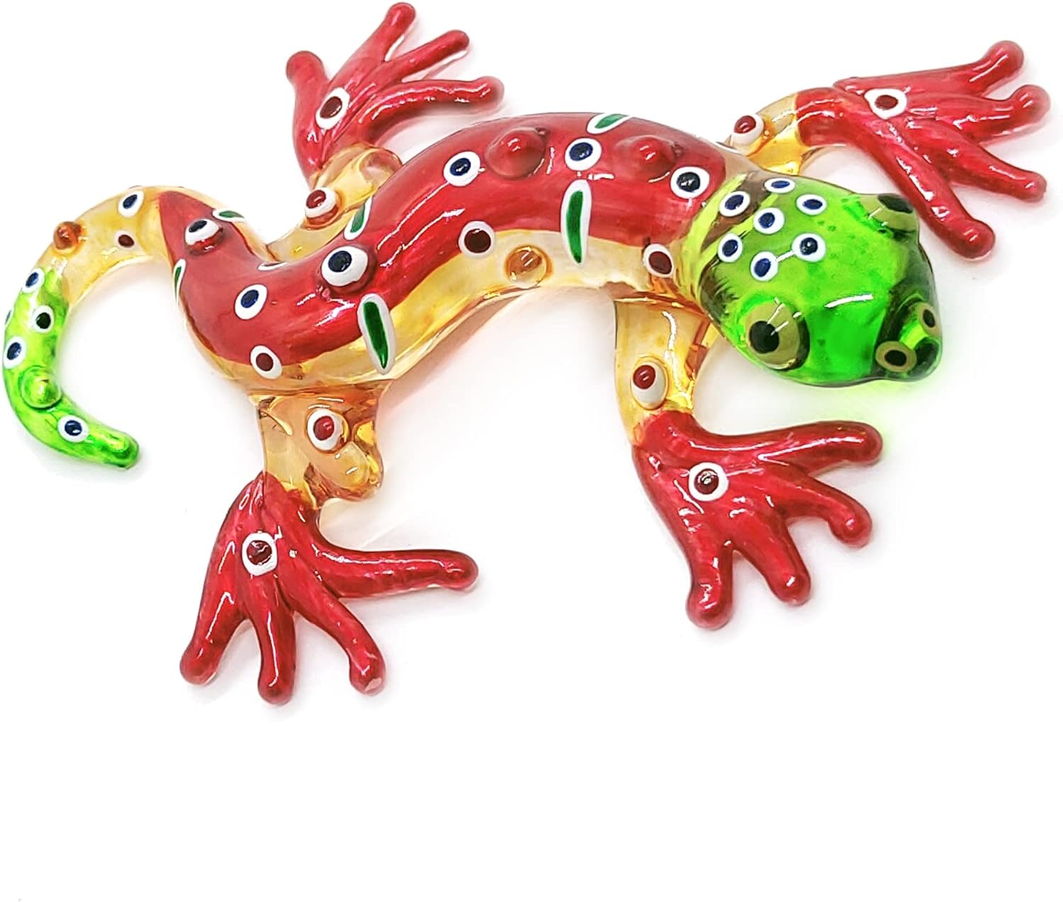ChangThai Design Tiny 3¾" Red Green Orange Dotted Gecko Figurine Miniature Hand Blown Painted Glass Geckoes Lizard Salamander Reptile Colorful Crystal Animals Decorative Collectible Figure Décor Gifts image 5