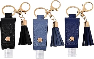 3 Set Hand Sanitizer Leather Holder Keychain,Tassel Carrier Empty Bottle Squeeze Cases Refillable Container